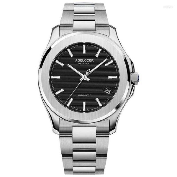 Montres de créateurs AGELOCER Noir Automatique Hommes Montres-Bracelet Saphir Lumineux Auto-vent Montres Mécaniques Étanche Réserve De Marche Heures Z1WP