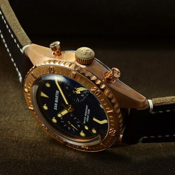 Relojes de diseño Relojes de pulsera de bronce Martin Sixty-Five Reloj de buceo automático Reloj de pulsera antiguo retro resistente al cronógrafo suizo