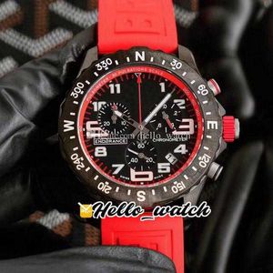 Designer horloges Endurance Pro 44mm Quartz Chronograph Herenhorloge XX823109A1K1S1 PVD Staal Alle zwarte Big Number Markers Rode rubberen riem