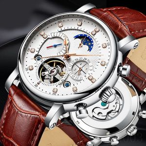 Montres de créateurs pour femmes montres pour hommes fête automatique mécanique reloj squelette délicat ew usine montre de luxe tourbillon noir cuir marron SB042 C23