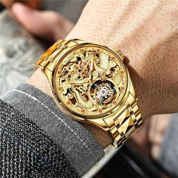 Designer Horloges goud heren Saffier Voor Goud Mechanische Tourbillon Draak Automatisch Waterdicht Topmerk Horloge Transparant Horloges LY