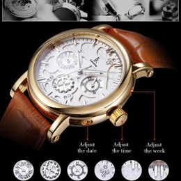 Relojes de diseño Reloj Automático Relojes de pulsera de cuerda automática Reloj Escala de uñas Multifunción Sub-dial Fecha Calendario Hollow Steampunk Reloj para hombres