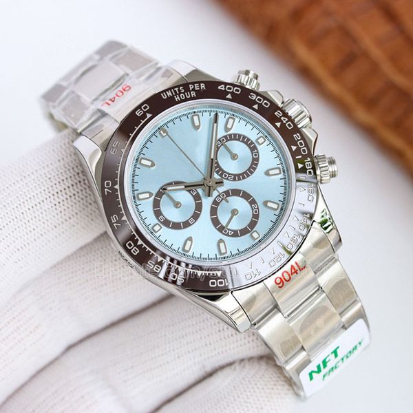 Relojes de diseño Rolx Ice Blue Dial Relojes para hombre Cronógrafo Bisel de cerámica Oystersteel Diseñador para parejas 7750 Cronógrafo mecánico 4130 Movimiento Buceo 904L T X