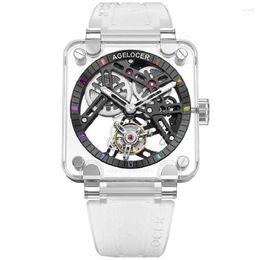 Designer Horloges Saffier Horloges AGELOCER Crystal Full heren Tourbillon Horloges Heren Origineel Merk Mechanisch Horloge Gangreserve