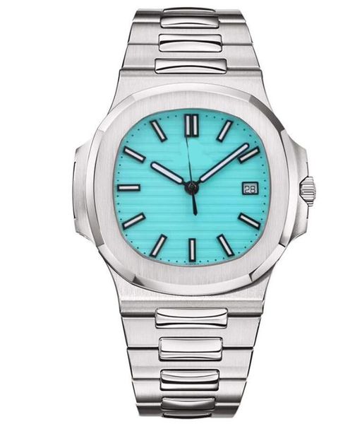 Relojes de diseño Tiffanyco Blue Ultra Thin 904l Steel Cal.324 Movimiento Parte posterior transparente 5711 Reloj de pulsera mecánico automático con caja