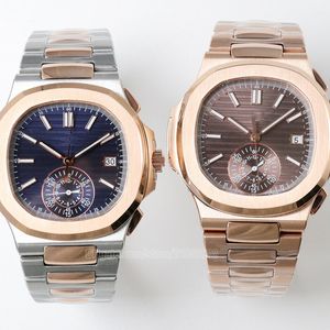 Relojes de diseñador Reloj de hombre a prueba de agua con fecha Caja de oro rosa Esfera azul Corona atornillada Cierre plegable Cosido a mano Correa de cocodrilo marrón oscuro mate Acero 904l