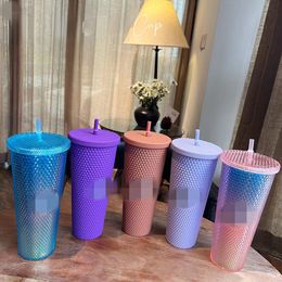 Designer Water Bottles Straw Type Double-layer Large-capacity Diamond-cut Plastic Couple Cup