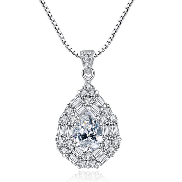 Collier pendentif goutte d'eau S925 argent Micro ensemble 3A Zircon saphir boîte chaîne collier mode européenne femmes collier chaîne exquis bijoux accessoires cadeau SPC