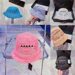 Ontwerper Weave Bucket Hat Hollow Straw Sunscreen Letter Gedrukte Sun Cap Women Fashion Flat Golf Caps