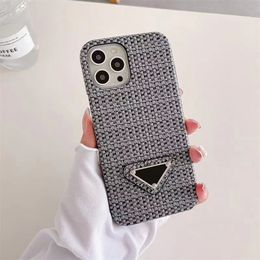 iPhone 14 13 Pro Max Designer telefoonhoesjes voor Apple 15 11 XR XS 8 7 6 Plus luxe weefpatroon PU Leather Mobile Back Covers Fundas de Lujo Para Celulares Velvet Lined Gray