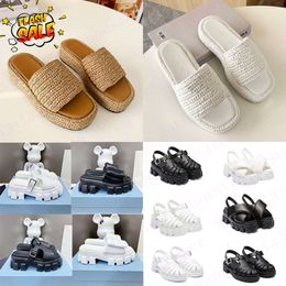 Designer Weave Platform Sliders Luxury Sandalen Dames Haakglaasjes Gevotte lederen slippers Monolith Roman schuim rubberen schoenen zomer gesp