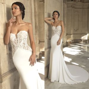 Designer Trouwjurken Strapless Kant Applique Trouwjurk met Afneembare Trein Custom Made Vestidos de Novia Hot Sell