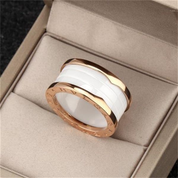 Anillo de boda de diseñador para mujer Cerámica negra Cerámica blanca Primavera Anillo para hombre 18k Sin decoloración Anillo de pareja de plata pura Regalos de compromiso de lujo Joyería de novia