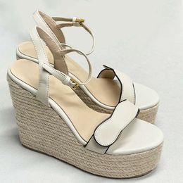 Ontwerpers Wig Sandalen Vrouwen Platform Espadrille Zwart Lederen Hoge Hakken Dubbele G Sandaal Zomer Strand Sexy Bruiloft Schoenen Met Doos 291