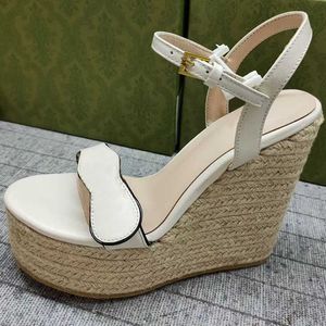 Ontwerpers Wig Sandalen Vrouwen Platform Espadrille Zwart Lederen Hoge Hakken Dubbele G Sandaal Zomer Strand Sexy Bruiloft Schoenen Met Doos 291