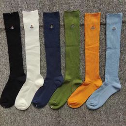 West Wood – chaussettes longues en coton respirantes pour femmes, bas solides à Double aiguille verticales, longueur aux genoux, mollet