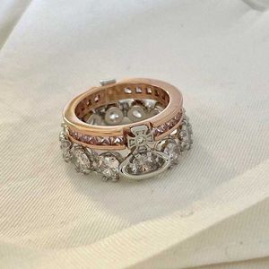 Designer Westwoods Double Layer Ring zit vol met diamanten kroon Saturn kan worden gesplitst en gestapeld paar live veel levens nagel