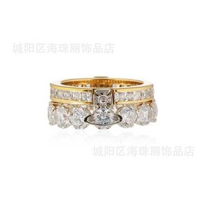 Designer Westwoods Double en couches en diamant complet Anneau de zircon avec un vrai ongle de luxe en or cuivre de haute qualité