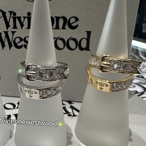 Designer Westwoods Nouveau anneau de tête de courroie à double couche Fashion Shining Diamond Saturne Couple de reproduction originale