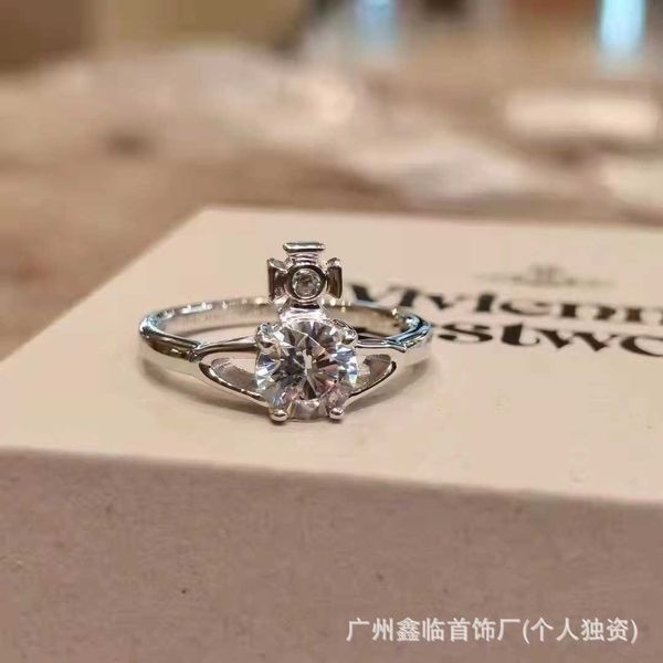 Designer Westwoods Saturn Zircon Ring Femme Classic Four Claw Diamond Set Small Planet Nail