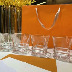Designer Whiskey Glass Home Creatief Glas Vierkant Wijnbeker Transparant Kristal Wijnbeker Bar Bierbeker 4 stks/set met geschenkdoos