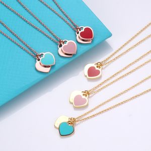 Designer wit koperen dubbel hart hanger ketting - diamanten mode-sieraden cadeau voor meisjes, hartvormig, wordt geleverd met doos.