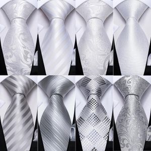 Ontwerper Witte grijze Sliver Heren banden hanky manchetknopen Set Silk Neck for Men Wedding Party Business Tie