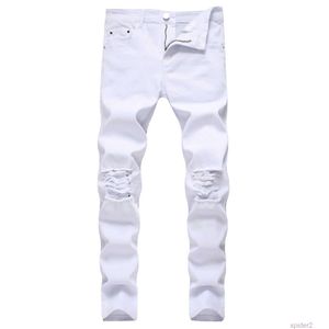 Designer Blanc Mens Jeans en détresse noire skinny denim Bouton hip hop stretch pantalon thekhoi-6 cxg230982 CDU4 CDU4 JPGP