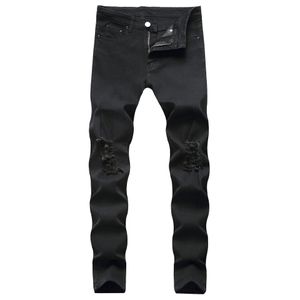 Designer Blanc Hommes Jeans Déchiré En Détresse Noir Skinny Denim Hip Hop Bouton Stretch Pantalon Thekhoi-6 297