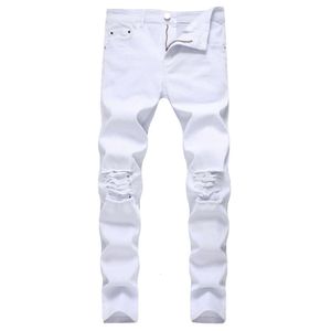 Designer Blanc Hommes Jeans Déchiré En Détresse Noir Skinny Denim Hip Hop Bouton Stretch Pantalon Cxg230982 318
