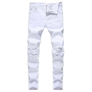 Designer Blanc Hommes Jeans Déchiré En Détresse Noir Skinny Denim Hip Hop Bouton Stretch Pantalon Thekhoi-6 Cxg230982 498 2