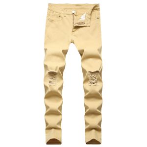 Ontwerper witte heren jeans gescheurd noodlijdende zwarte skinny denim hiphop knop stretch broek Thekhoi-6 Cxg230982 35
