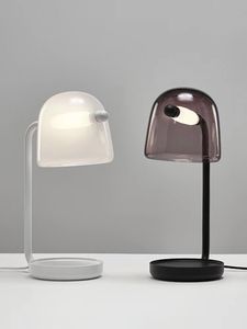 Lámpara de mesa de cristal ahumado blanco de diseño, lámpara LED moderna para dormitorio, estudio, escritorio, sala de estar, mesita de noche, accesorios de iluminación Art Deco negro
