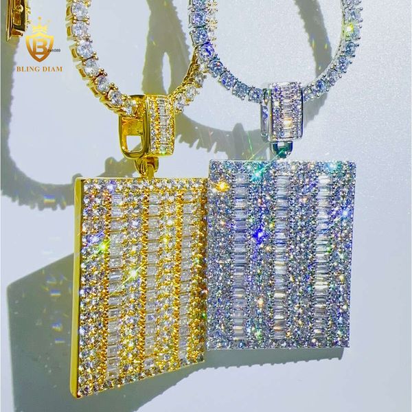 Diseñador Al por mayor de joyas de hip hop de hip hop heladas 5A+ Diamond Collar Set Rectangular Colgante