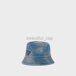 Designer Wide Brim Chapeaux Bucket Bucket Version haut de gamme Triangle Logo décoré avec des bouchons de chapeau de pêcheur en jean lavé