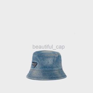 Designer brede rand Hoeden emmer hoeden high-end versie driehoekslogo versierd met gewassen denim visser hoed caps