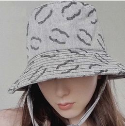 Designer brede rand hoeden denim emmer hoed met winddicht touw volledige letters casual vissershoed merk reizen zonnescherm Sunahts