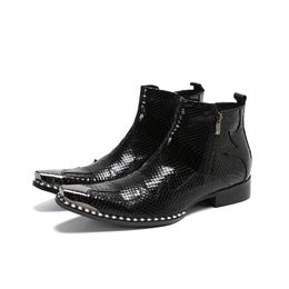 Diseñador de la marca de invierno Hombres genuinos tobillo de la fiesta del hombre del hombre zapatos de cuero formal zapatos de cuero con cremallera botas cortas negras 5479 s