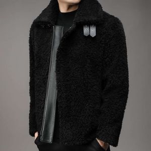 Manteau d'hiver de styliste en fourrure intégrée pour hommes, veste d'âge moyen, granulaire, Style court, couleur unie, revers décontracté 11SY