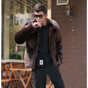 Designer hiver mode hommes manteau de fourrure artificielle haut de gamme col rabattable en cuir IBCX