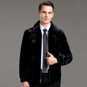 Diseñador de invierno de gama alta de piel de visón dorado para hombre moda casual juvenil de mediana edad calor engrosado flip collar abrigo sllv