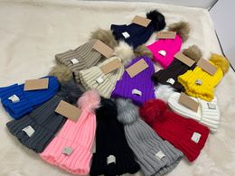 Designer hiver tricoté bonnet de laine chapeau femmes gros tricot épais chaud fausse fourrure pom enfants bonnets chapeaux femme parenting bonnet casquettes