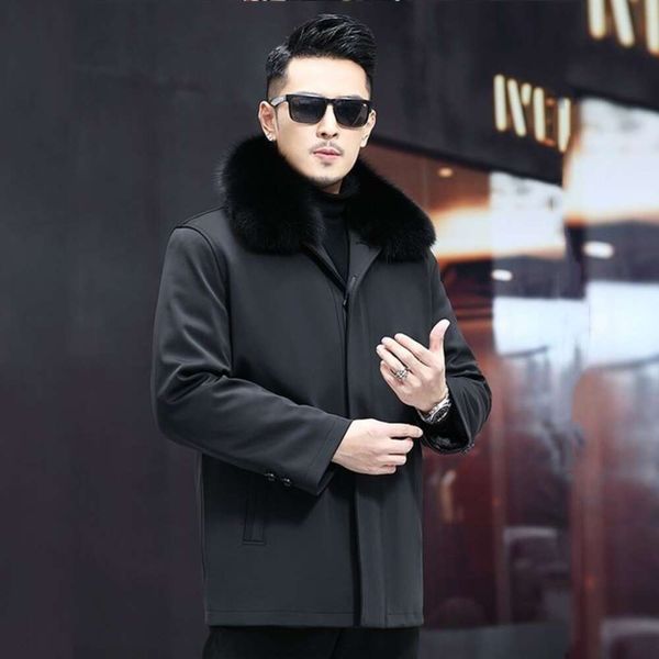 Manteau d'hiver en fourrure courte pour hommes, avec col en cheveux et réservoir intérieur en lapin, pour personnes d'âge moyen, PT21