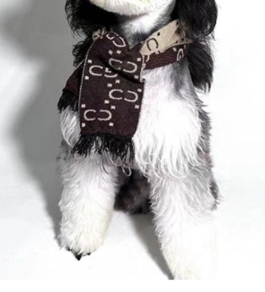 Designer hiver animal de compagnie chien tricoté écharpe brun foncé classique lettre logo chien écharpe Teddy Schnauzer chien mignon accessoires écharpe match