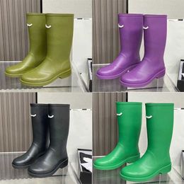Designer Winter Rain Boots Women Luxurys Casual Shoes 2022 Flat Mid Boots Waterdicht Rubber Buiten Laarzen 5 Kleur No431