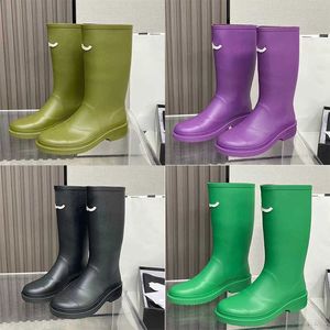 Designer Winter Rain Boots Women Luxurys Casual Shoes 2022 Flat Mid Boots Waterdicht Rubber Buiten Laarzen 5 Kleur No431