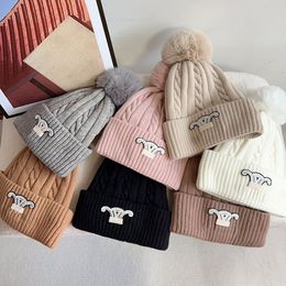 Designer hiver torsion hairball tricoté chapeau de laine femmes gros tricot épais chaud bonnets chapeaux femme Bonnet casquettes