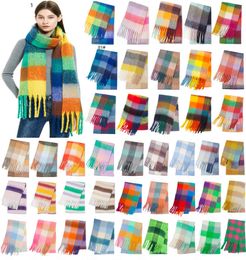 Bufanda de invierno de diseñador para mujer, bufandas cuadradas coloridas de doble cara con flecos gruesos, bufandas más cálidas para mujer, 49 colores