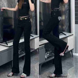 Designer met riem zwarte micro uitlopende jeans voor dames herfstwinter hoge taille afslankende elastische vloer dweilbroek B5R6