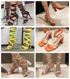 Ontwerper Vrouw sandalen met hoge hakken feestkantoor Jurk Schoenen Lace-up ondiep gesneden schoenen Slingback Rubber Leer zomer Enkel 36-43